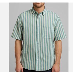 Foundry Co Men’s 2XL Blue Striped Button Down Shirt Short Sleeve NWT